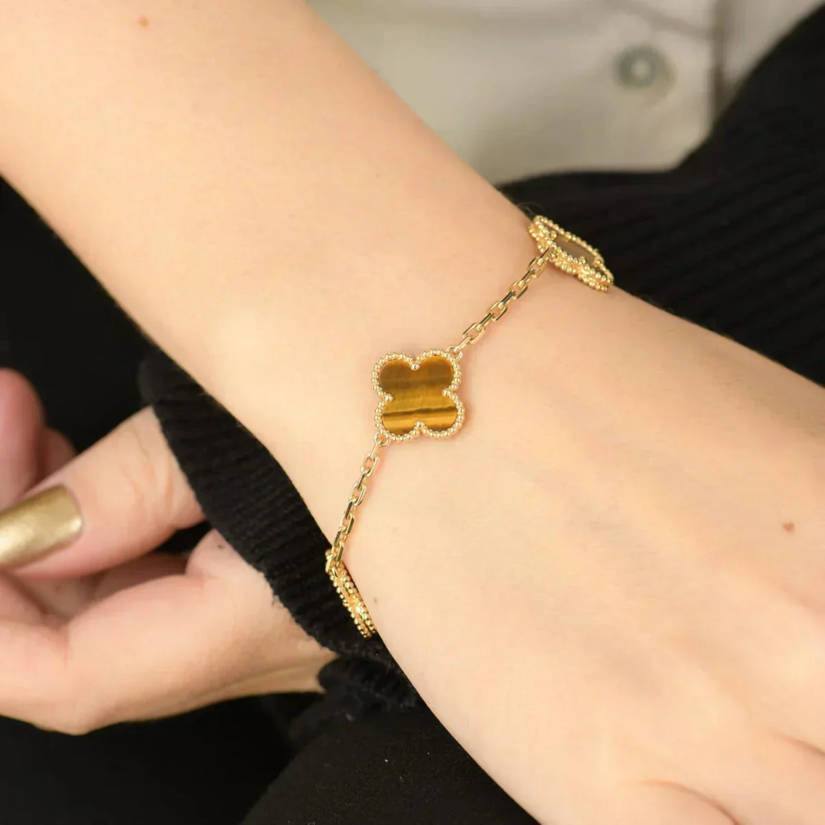[⭐moonlume] CLOVER 5 MOTIFS TIGER EYE BRACELET COLLECTION