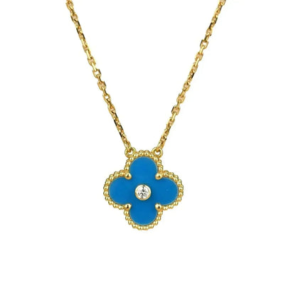 [⭐moonlume]CLOVER 15MM DIAMOND AND BLUE AGATE NECKLACE