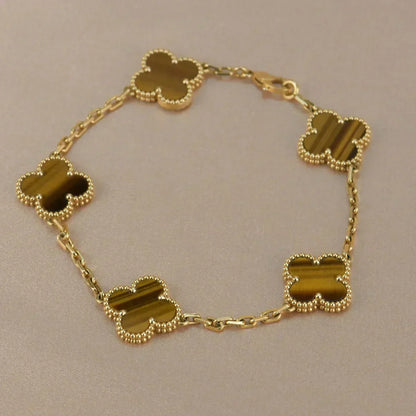 [⭐moonlume] CLOVER 5 MOTIFS TIGER EYE BRACELET COLLECTION