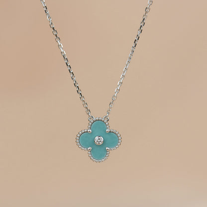 [⭐moonlume]CLOVER 15MM DIAMOND SVRES PORCELAIN  NECKLACE SILVER