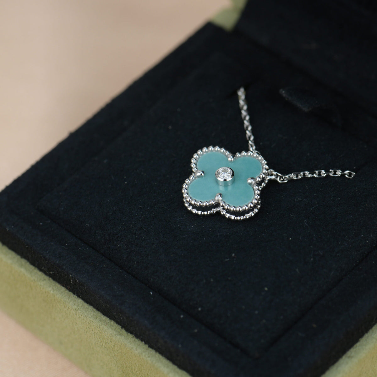 [⭐moonlume]CLOVER 15MM DIAMOND SVRES PORCELAIN  NECKLACE SILVER