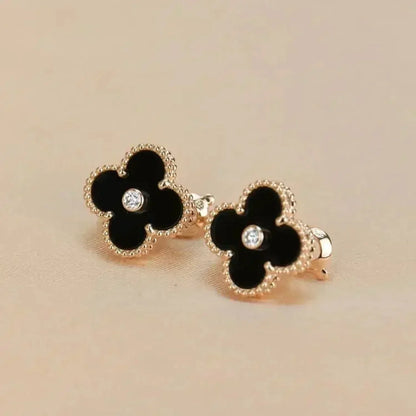 [⭐moonlume]CLOVER MEDIUM 1 MOTIFS ONYX DIAMOND EARRINGS