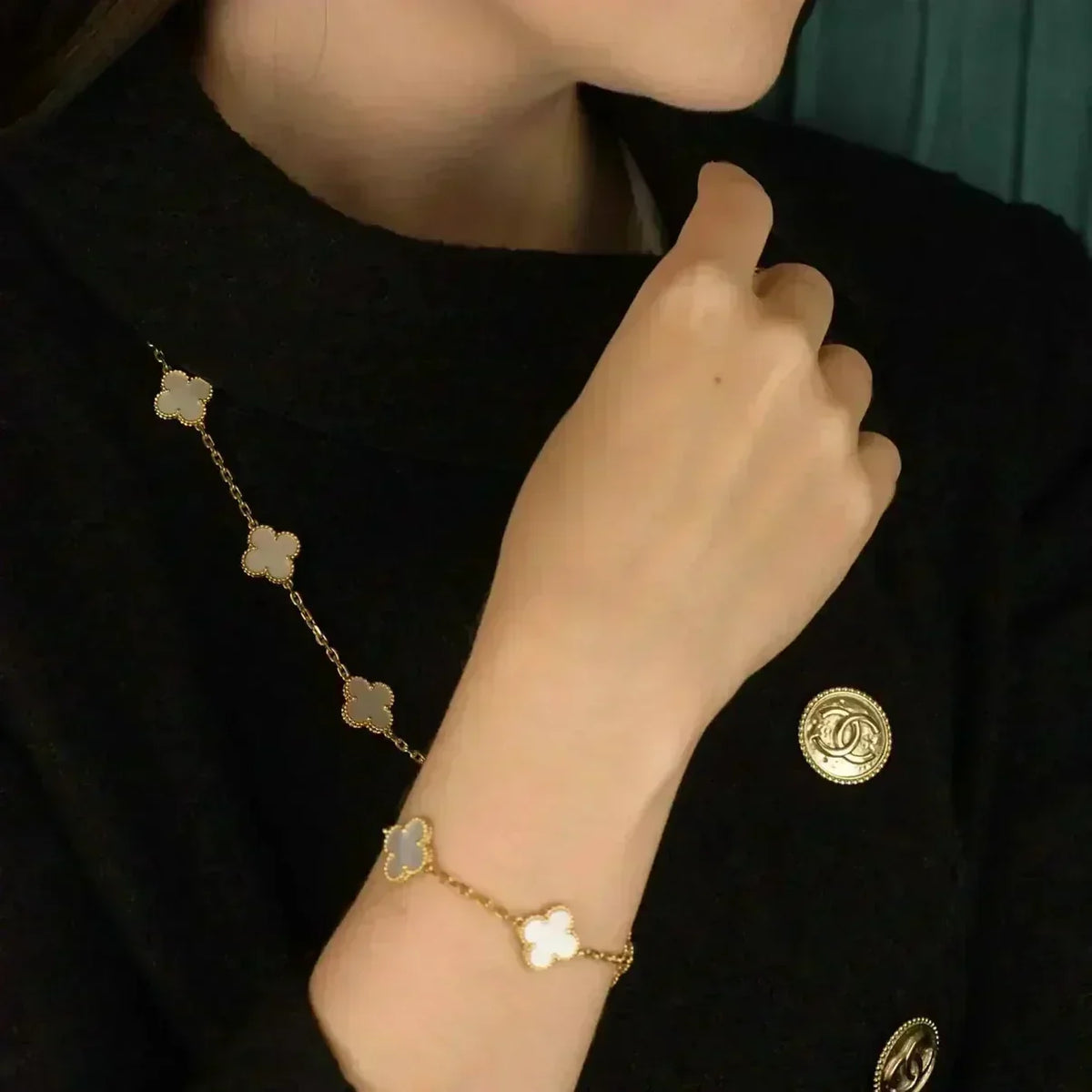 [⭐moonlume]CLOVER WHITE PEARL MOP 5 MOTIF BRACELET COLLECTION