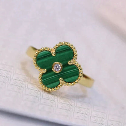 [⭐moonlume]CLOVER MALACHITE RING GOLD DIAMOND