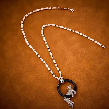 [⭐moonlume jewelrys]NEW BLACK CIRCLE PANTHER FULL DIAMOND NECKLACE