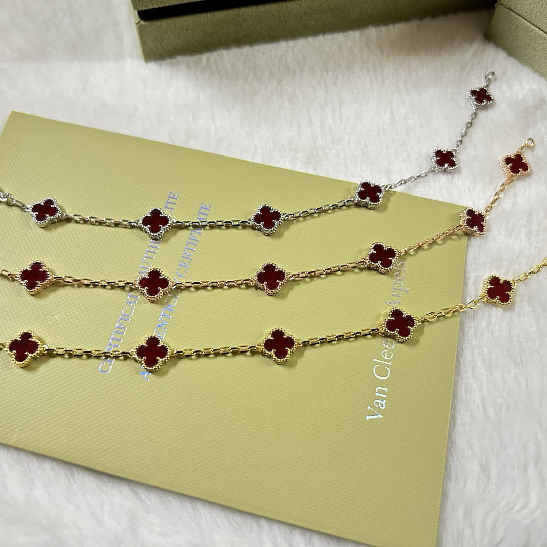 [⭐moonlume]CLOVER 6 MOTIF RED AGATE BRACELET