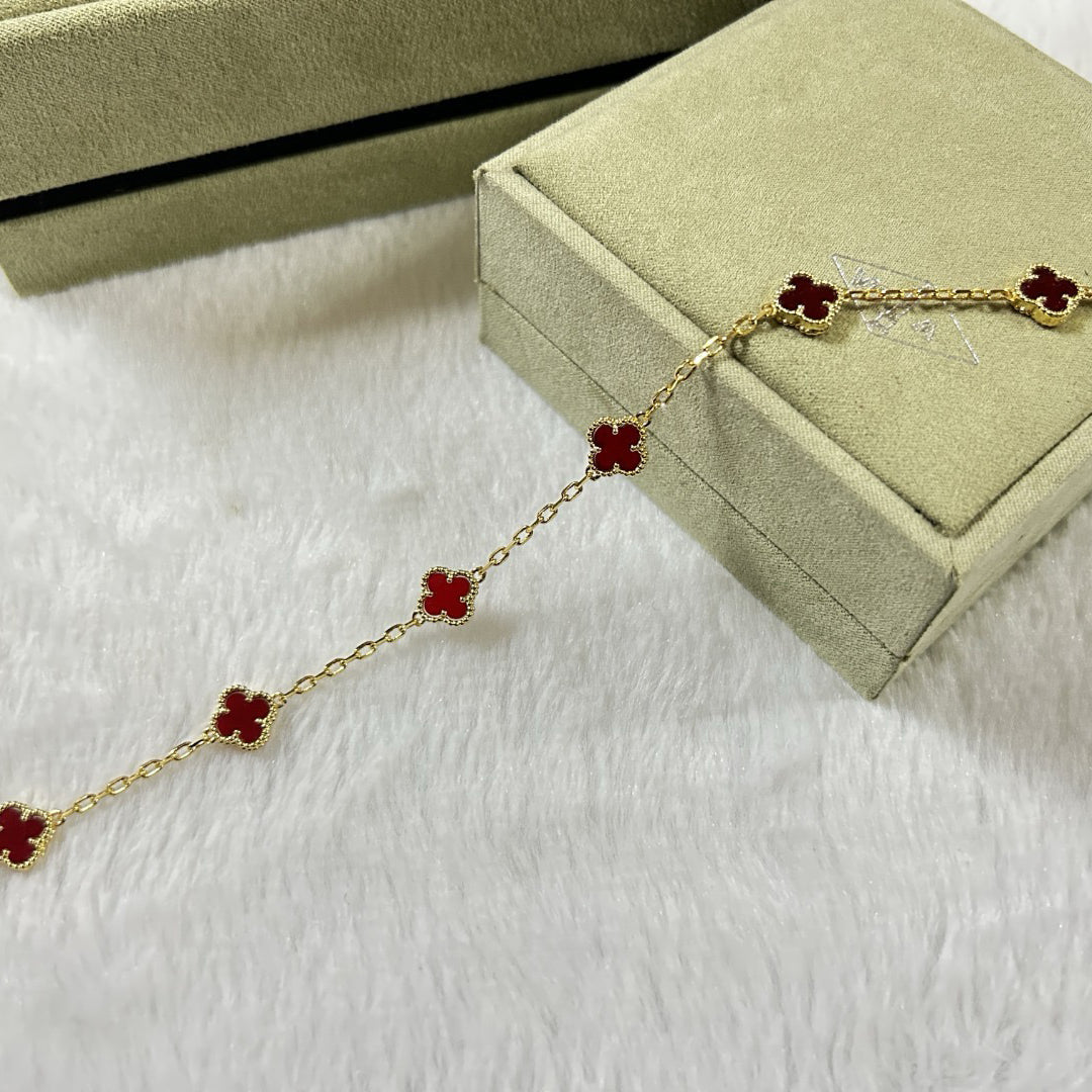 [⭐moonlume]CLOVER 6 MOTIF RED AGATE BRACELET