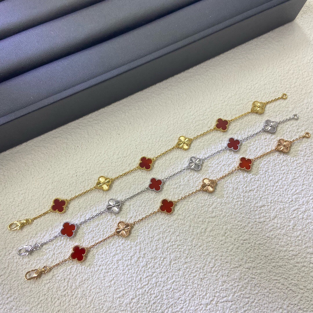 [⭐moonlume]CLOVER 6 MOTIF RED AGATE LASER BRACELET