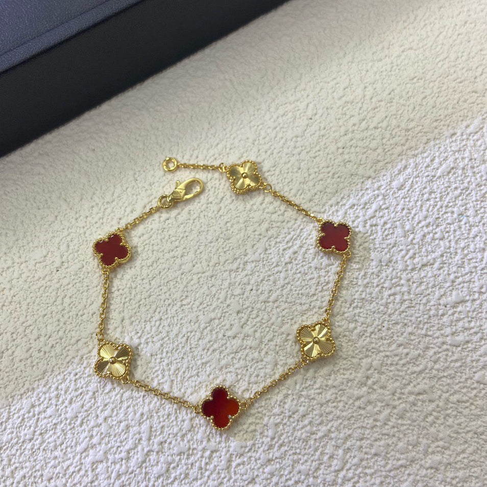 [⭐moonlume]CLOVER 6 MOTIF RED AGATE LASER BRACELET