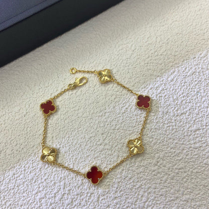 [⭐moonlume]CLOVER 6 MOTIF RED AGATE LASER BRACELET