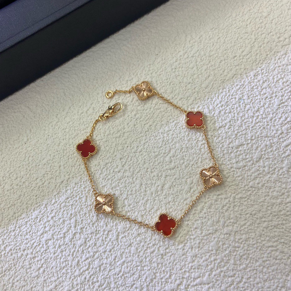 [⭐moonlume]CLOVER 6 MOTIF RED AGATE LASER BRACELET