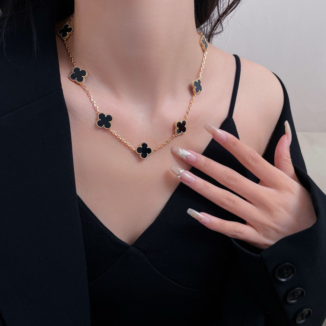 [⭐moonlume]CLOVER 10 MOTIFS ONYX NECKLACE