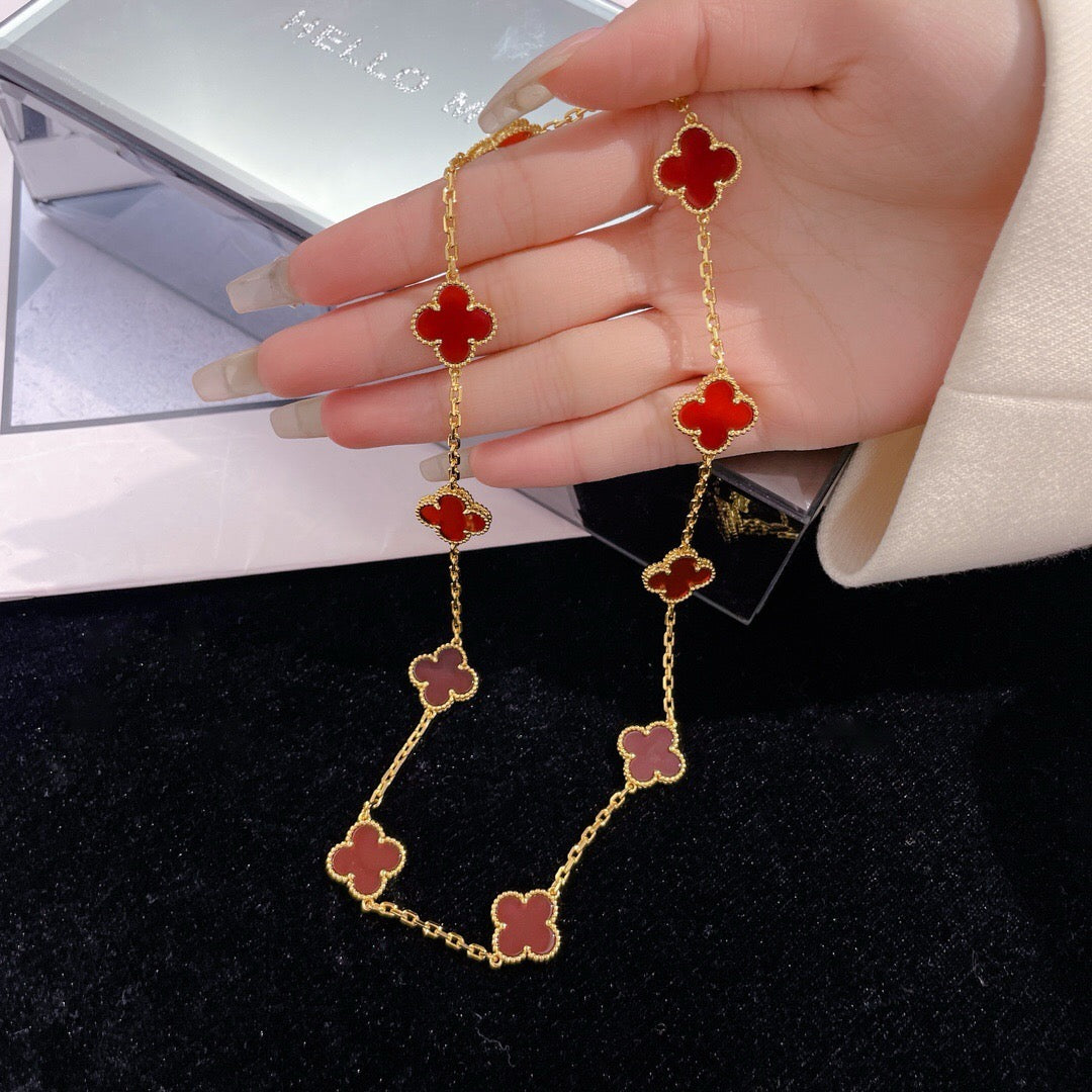 [⭐moonlume]CLOVER 10 MOTIFS CARNELIAN NECKLACE
