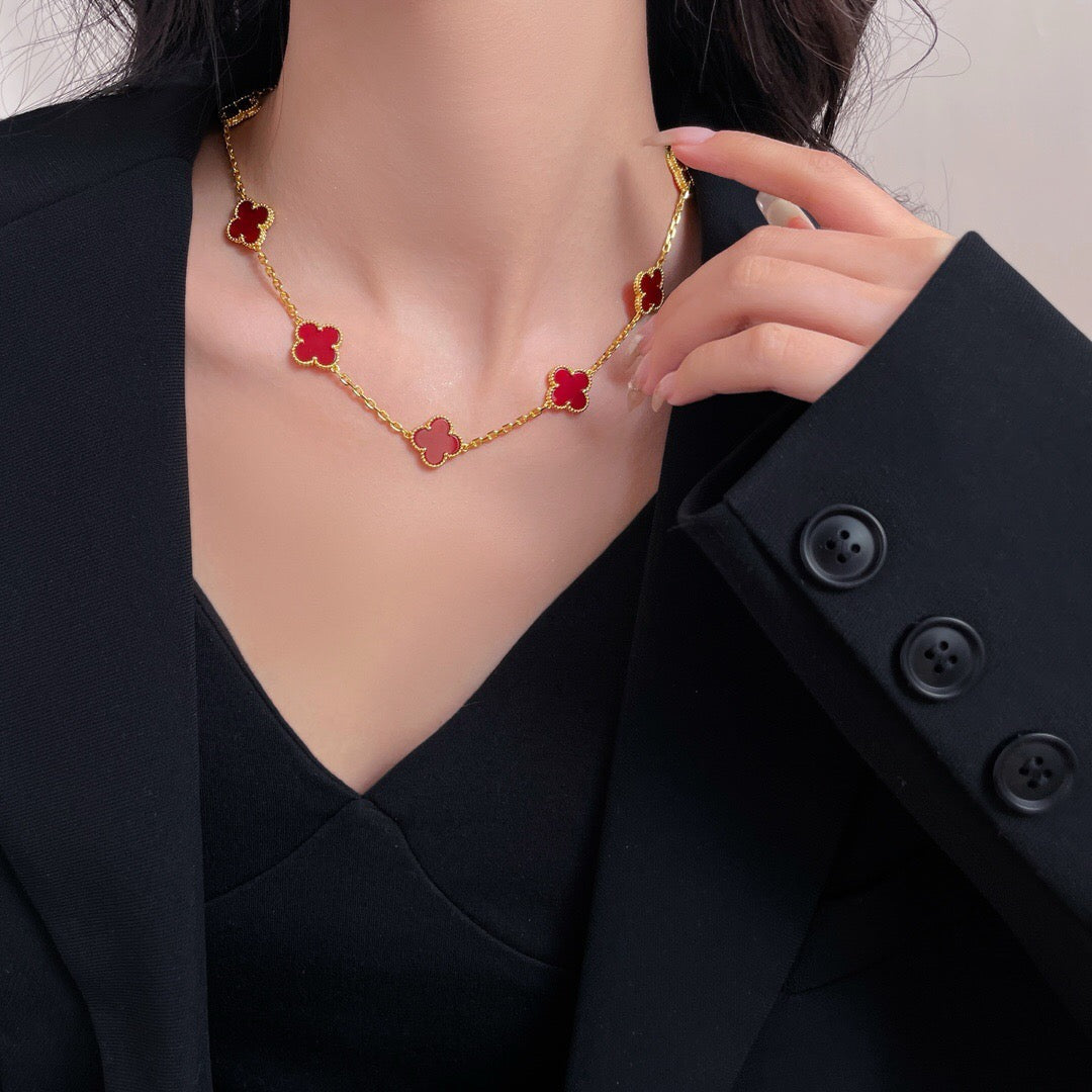 [⭐moonlume]CLOVER 10 MOTIFS CARNELIAN NECKLACE