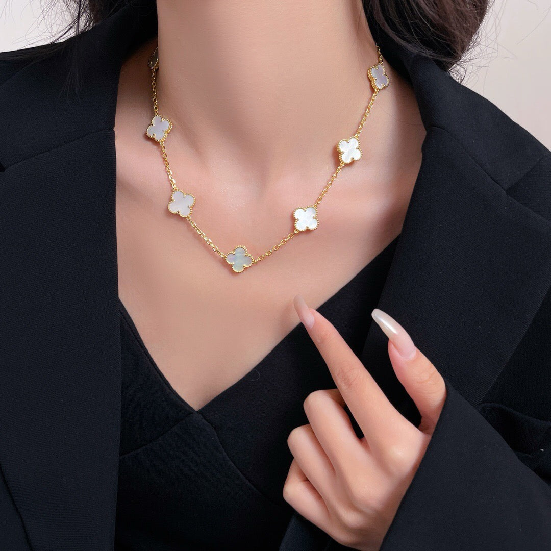 [⭐moonlume]CLOVER 10 MOTIFS WHITE MOTHER OF PEARL NECKLACE