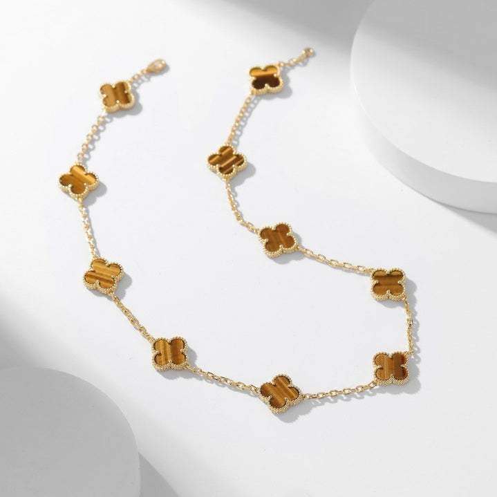 [⭐moonlume]CLOVER 10 MOTIFS TIGER EYE NECKLACE