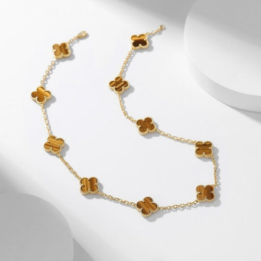[⭐moonlume]CLOVER 10 MOTIFS TIGER EYE NECKLACE