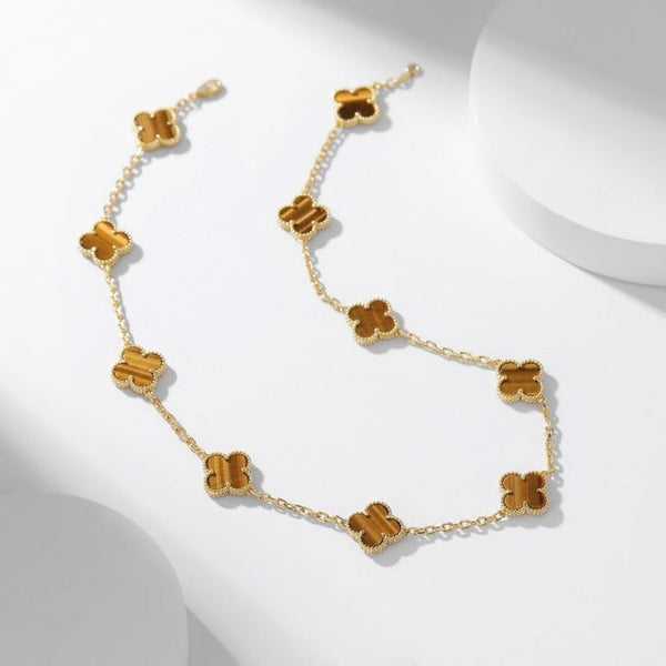 [⭐moonlume]CLOVER 10 MOTIFS TIGER EYE NECKLACE
