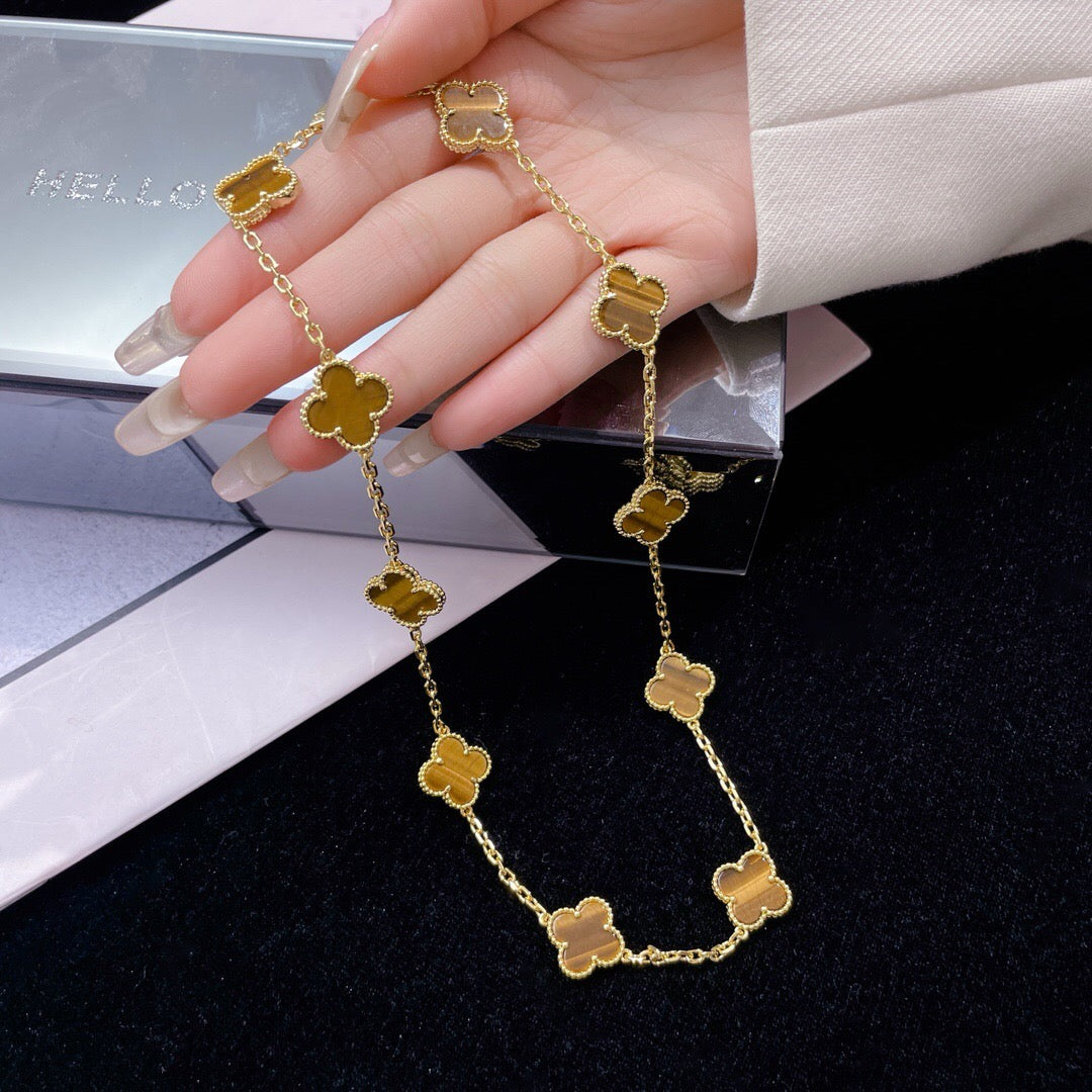 [⭐moonlume]CLOVER 10 MOTIFS TIGER EYE NECKLACE