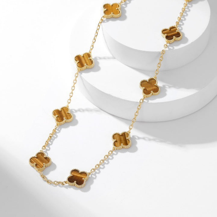 [⭐moonlume]CLOVER 10 MOTIFS TIGER EYE NECKLACE