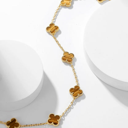 [⭐moonlume]CLOVER 10 MOTIFS TIGER EYE NECKLACE
