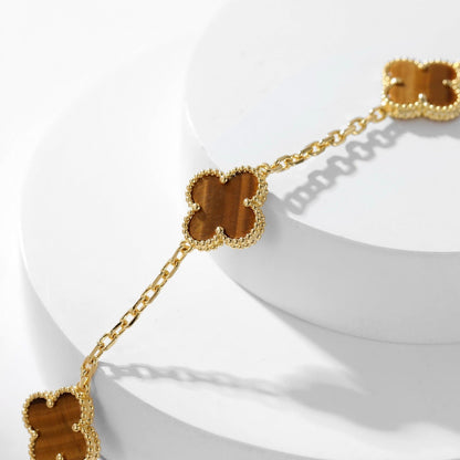 [⭐moonlume]CLOVER 10 MOTIFS TIGER EYE NECKLACE