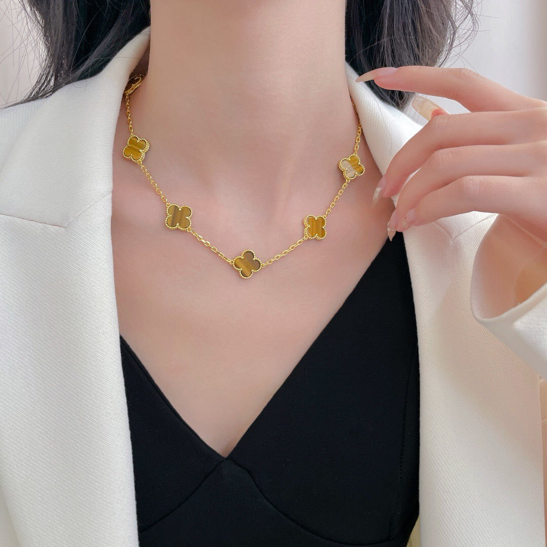[⭐moonlume]CLOVER 10 MOTIFS TIGER EYE NECKLACE
