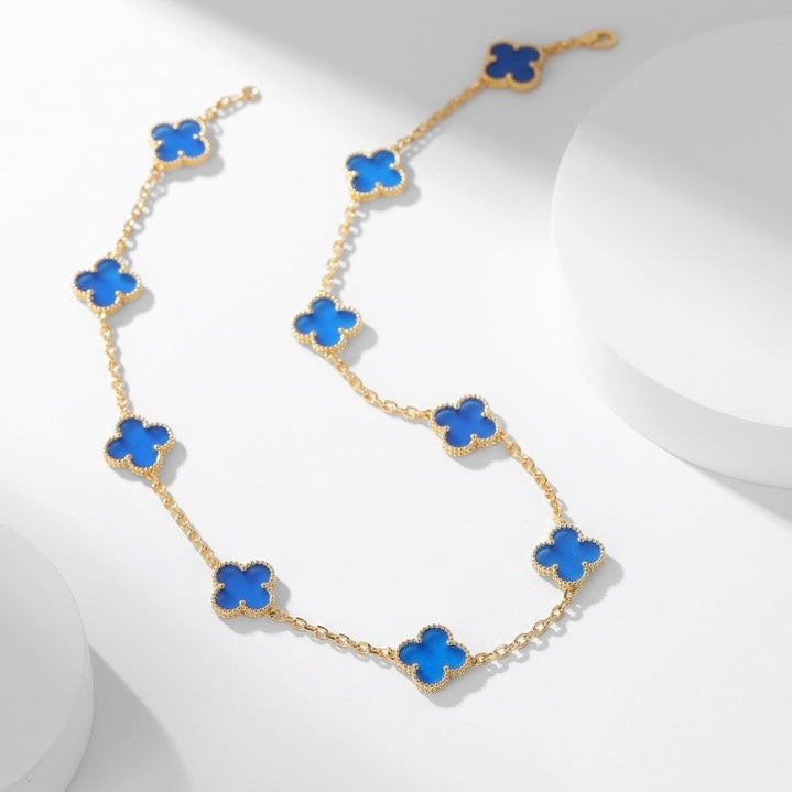 [⭐moonlume]CLOVER 10 MOTIFS BLUE AGATE NECKLACE