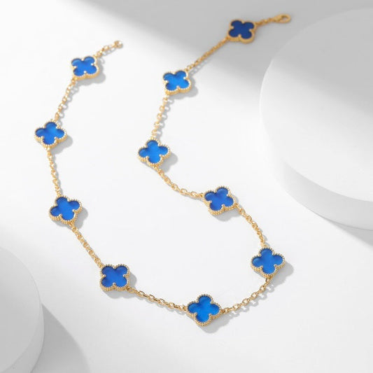 [⭐moonlume]CLOVER 10 MOTIFS BLUE AGATE NECKLACE