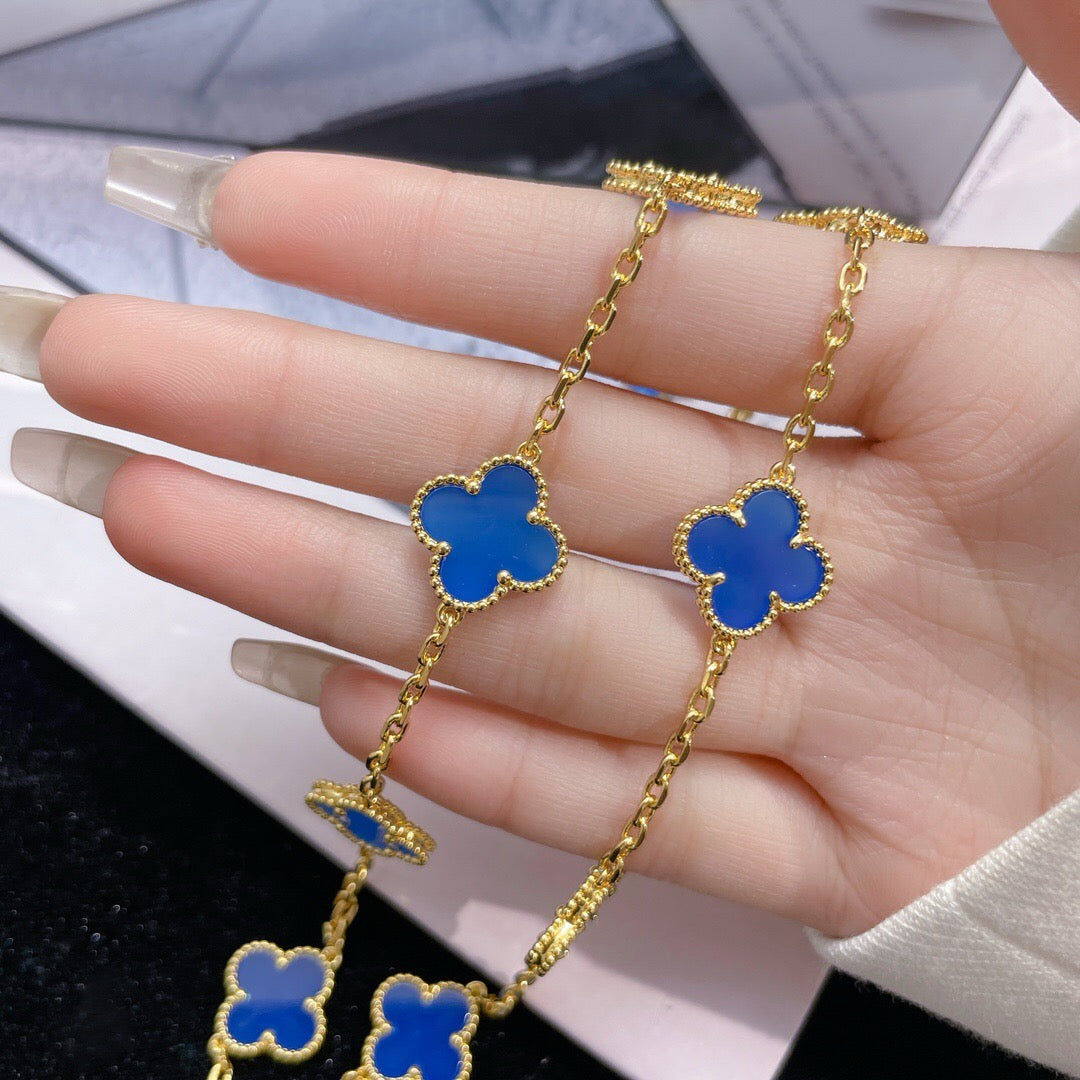 [⭐moonlume]CLOVER 10 MOTIFS BLUE AGATE NECKLACE
