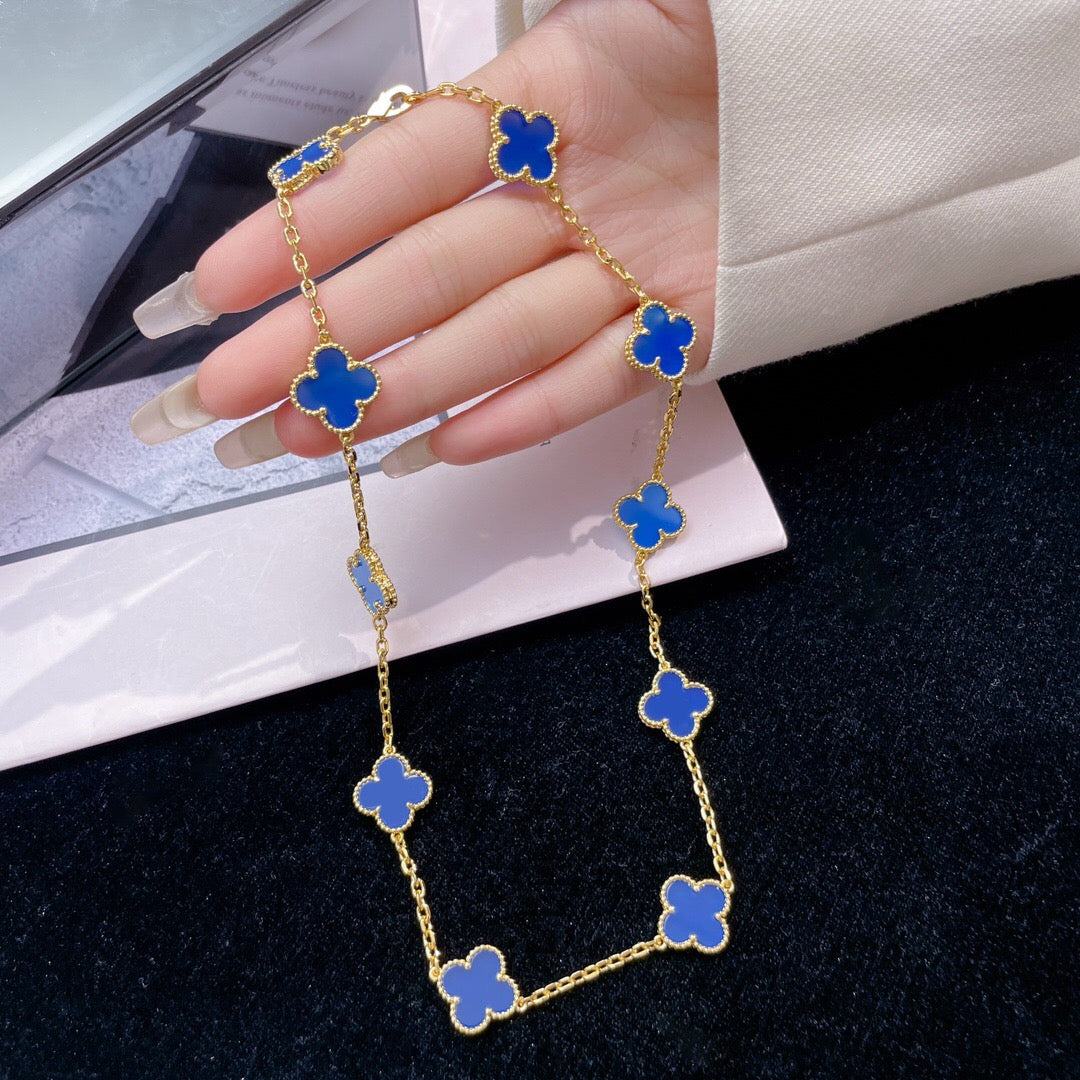 [⭐moonlume]CLOVER 10 MOTIFS BLUE AGATE NECKLACE