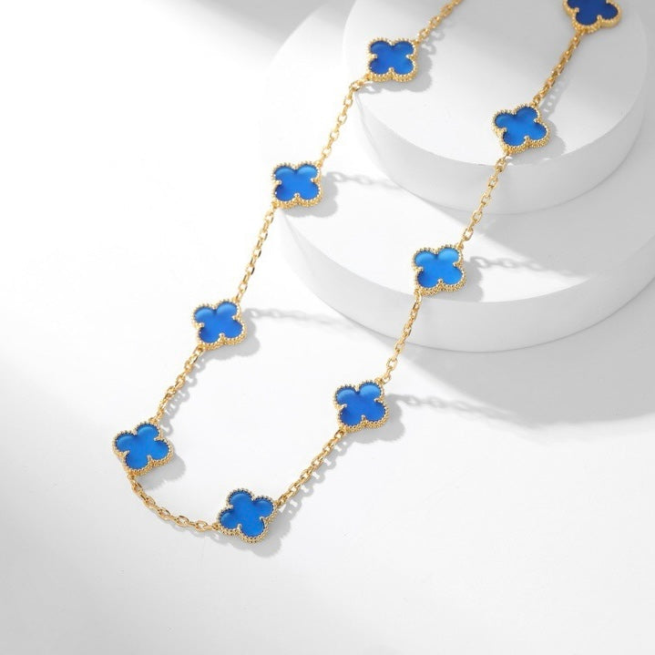 [⭐moonlume]CLOVER 10 MOTIFS BLUE AGATE NECKLACE