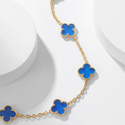 [⭐moonlume]CLOVER 10 MOTIFS BLUE AGATE NECKLACE