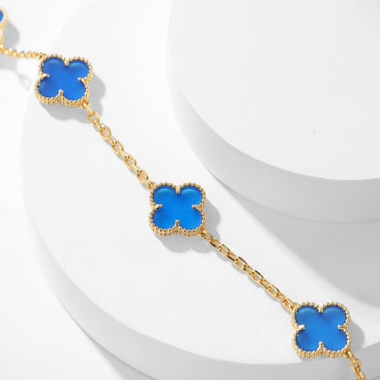 [⭐moonlume]CLOVER 10 MOTIFS BLUE AGATE NECKLACE