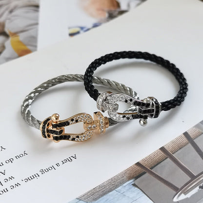 [⭐moonlume]FORCE LARGE HORSESHOE BLACK WHITE DIAMOND BRACELET SILVER
