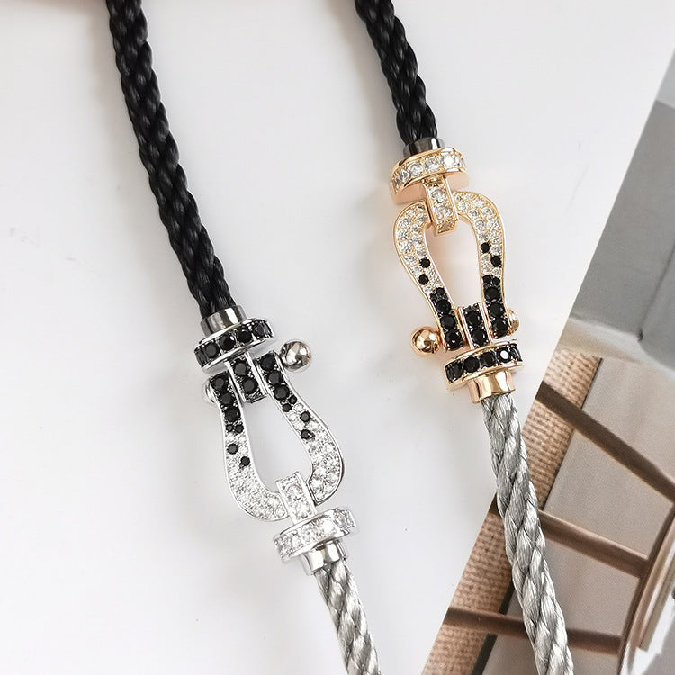 [⭐moonlume]FORCE LARGE HORSESHOE BLACK WHITE DIAMOND BRACELET ROSE GOLD
