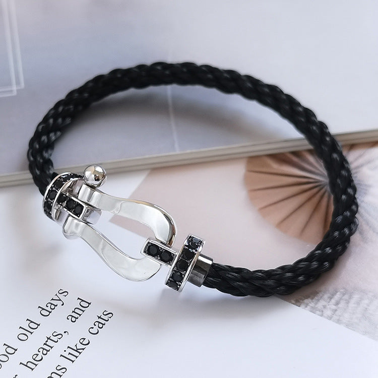 [⭐moonlume]FORCE LARGE HORSESHOE BLACK DIAMOND BRACELET SILVER