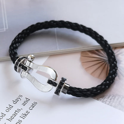 [⭐moonlume]FORCE LARGE HORSESHOE BLACK DIAMOND BRACELET SILVER