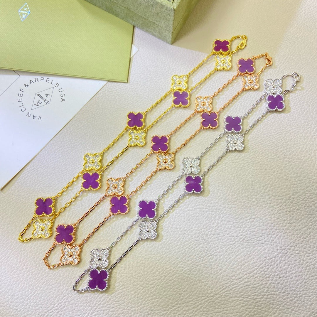 [⭐moonlume Jewelry]CLOVER 10 MOTIFS  PURPLE VIOLET DIAMOND NECKLACE