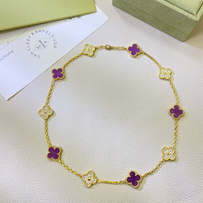 [⭐moonlume Jewelry]CLOVER 10 MOTIFS  PURPLE VIOLET DIAMOND NECKLACE