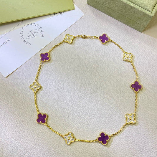 [⭐moonlume Jewelry]CLOVER 10 MOTIFS  PURPLE VIOLET DIAMOND NECKLACE