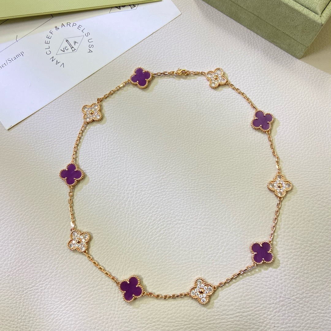 [⭐moonlume Jewelry]CLOVER 10 MOTIFS  PURPLE VIOLET DIAMOND NECKLACE