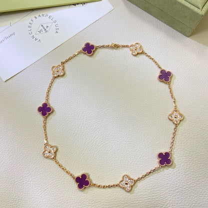 [⭐moonlume Jewelry]CLOVER 10 MOTIFS  PURPLE VIOLET DIAMOND NECKLACE