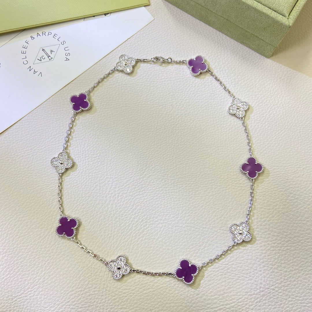 [⭐moonlume Jewelry]CLOVER 10 MOTIFS  PURPLE VIOLET DIAMOND NECKLACE