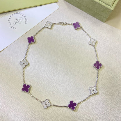 [⭐moonlume Jewelry]CLOVER 10 MOTIFS  PURPLE VIOLET DIAMOND NECKLACE