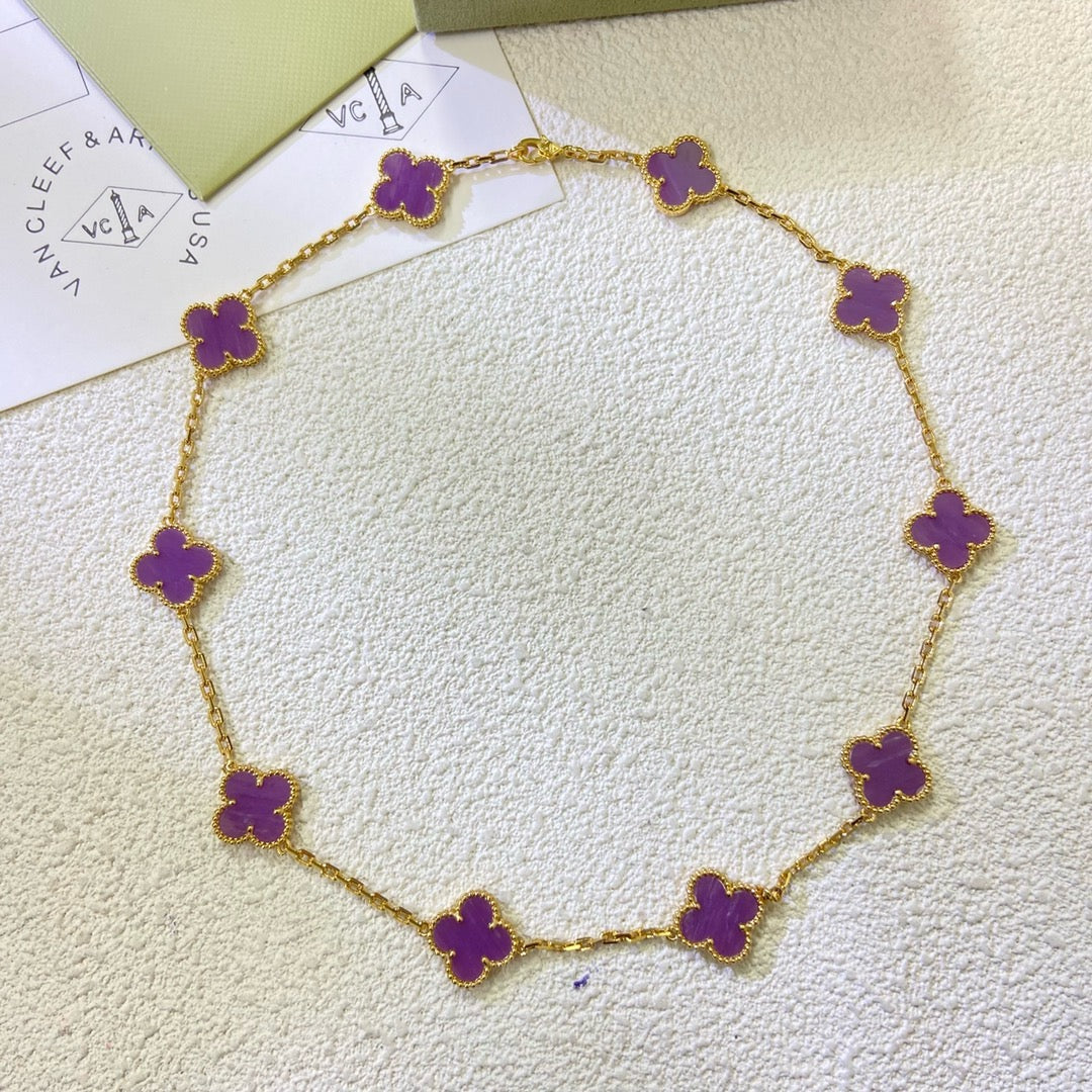 [⭐moonlume Jewelry]CLOVER 10 MOTIFS  PURPLE VIOLET  NECKLACE