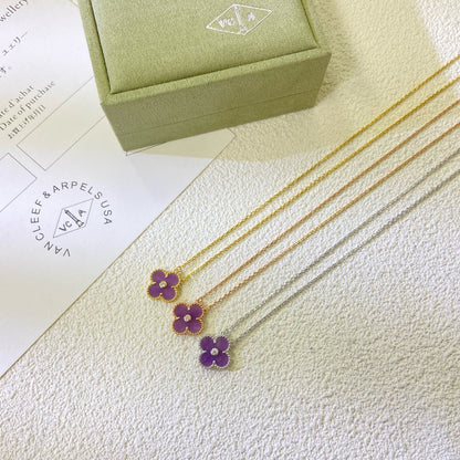 [⭐moonlume Jewelry]CLOVER 15MM DIAMOND  PURPLE VIOLET NECKLACE