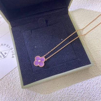 [⭐moonlume Jewelry]CLOVER 15MM DIAMOND  PURPLE VIOLET NECKLACE