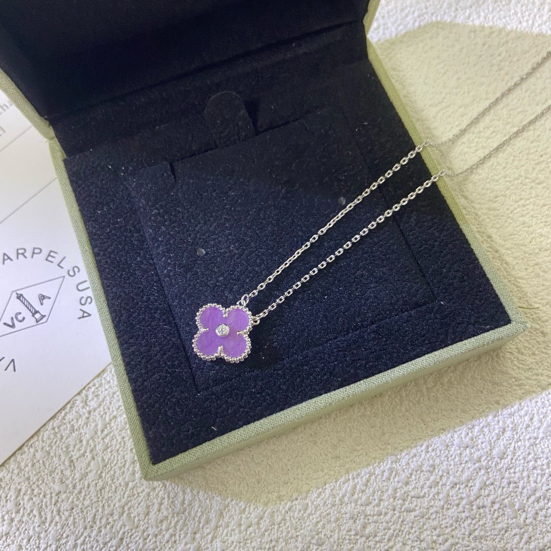 [⭐moonlume Jewelry]CLOVER 15MM DIAMOND  PURPLE VIOLET NECKLACE