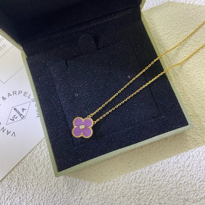 [⭐moonlume Jewelry]CLOVER 15MM DIAMOND  PURPLE VIOLET NECKLACE